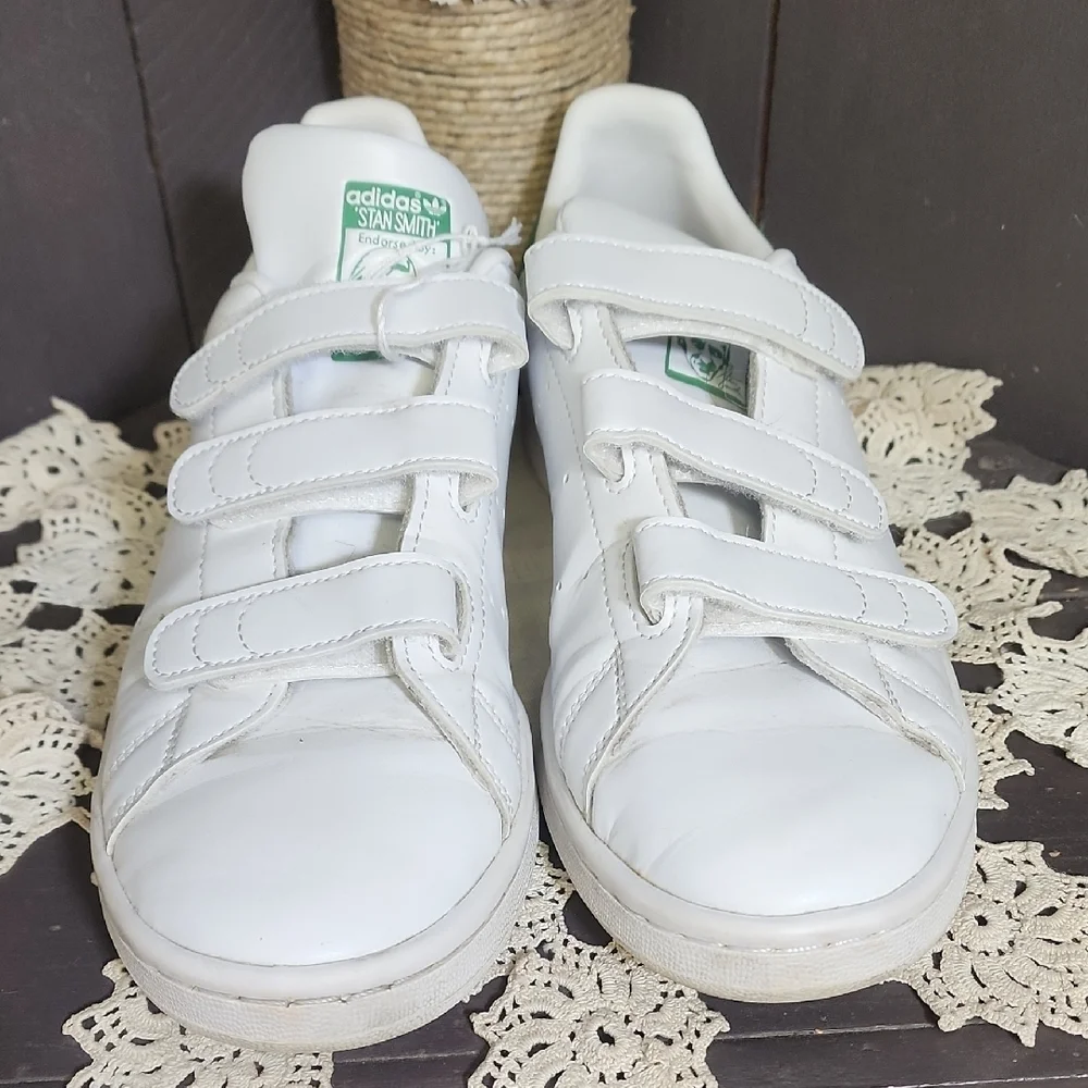 Adidas Stan Smith White and Green Velcro Sneakers Mens Size 8